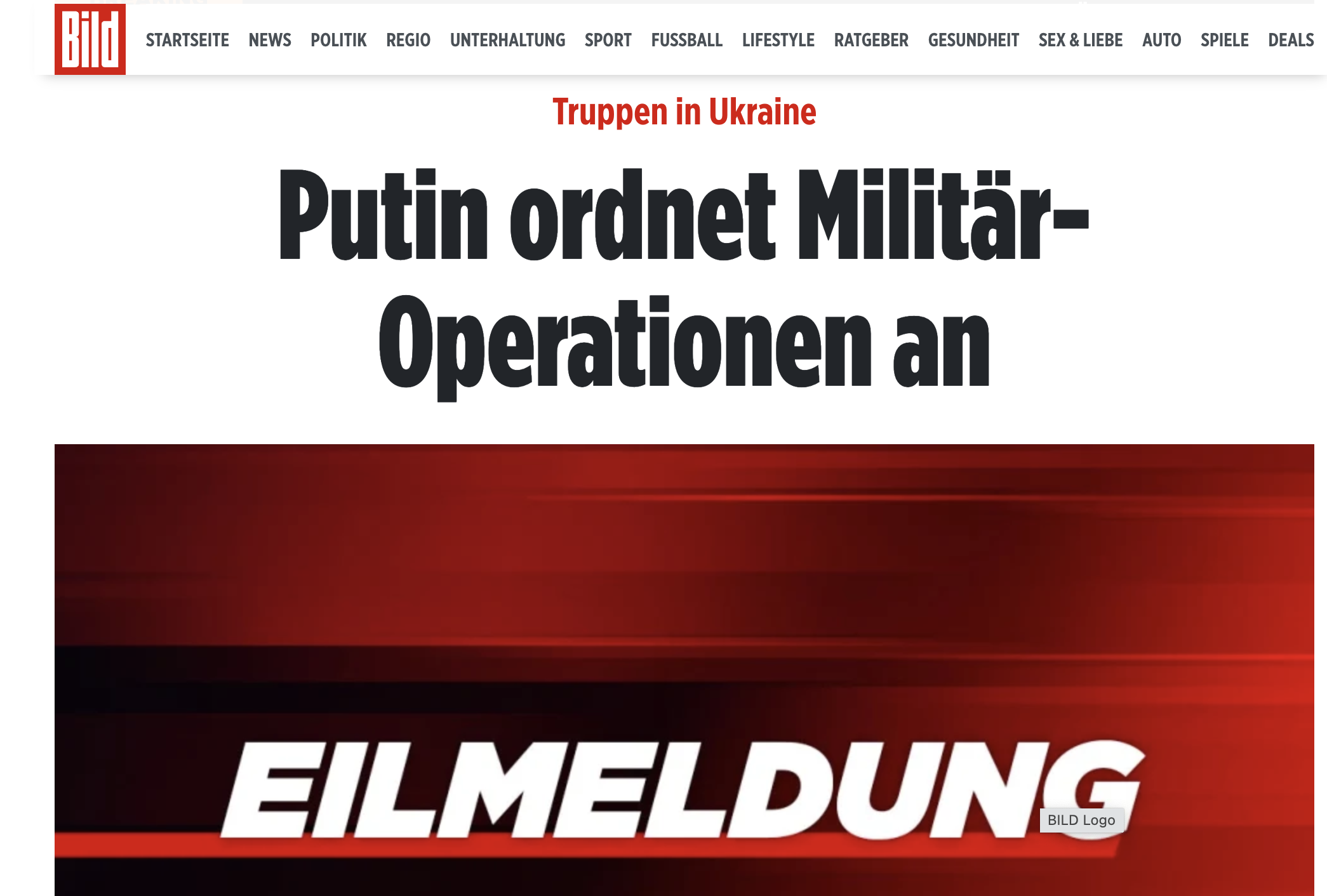 Breaking news from Bild, a German newspaper, from February 24, 2022 4.26 am: 