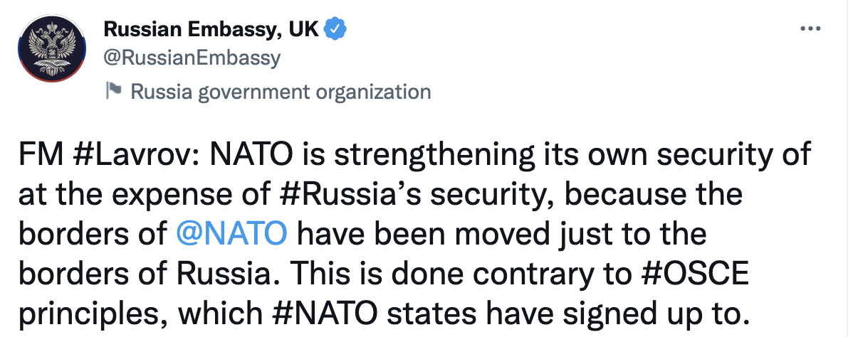 Tweet of the Russian Foreign Ministry in UK from the first weeks of the war: 