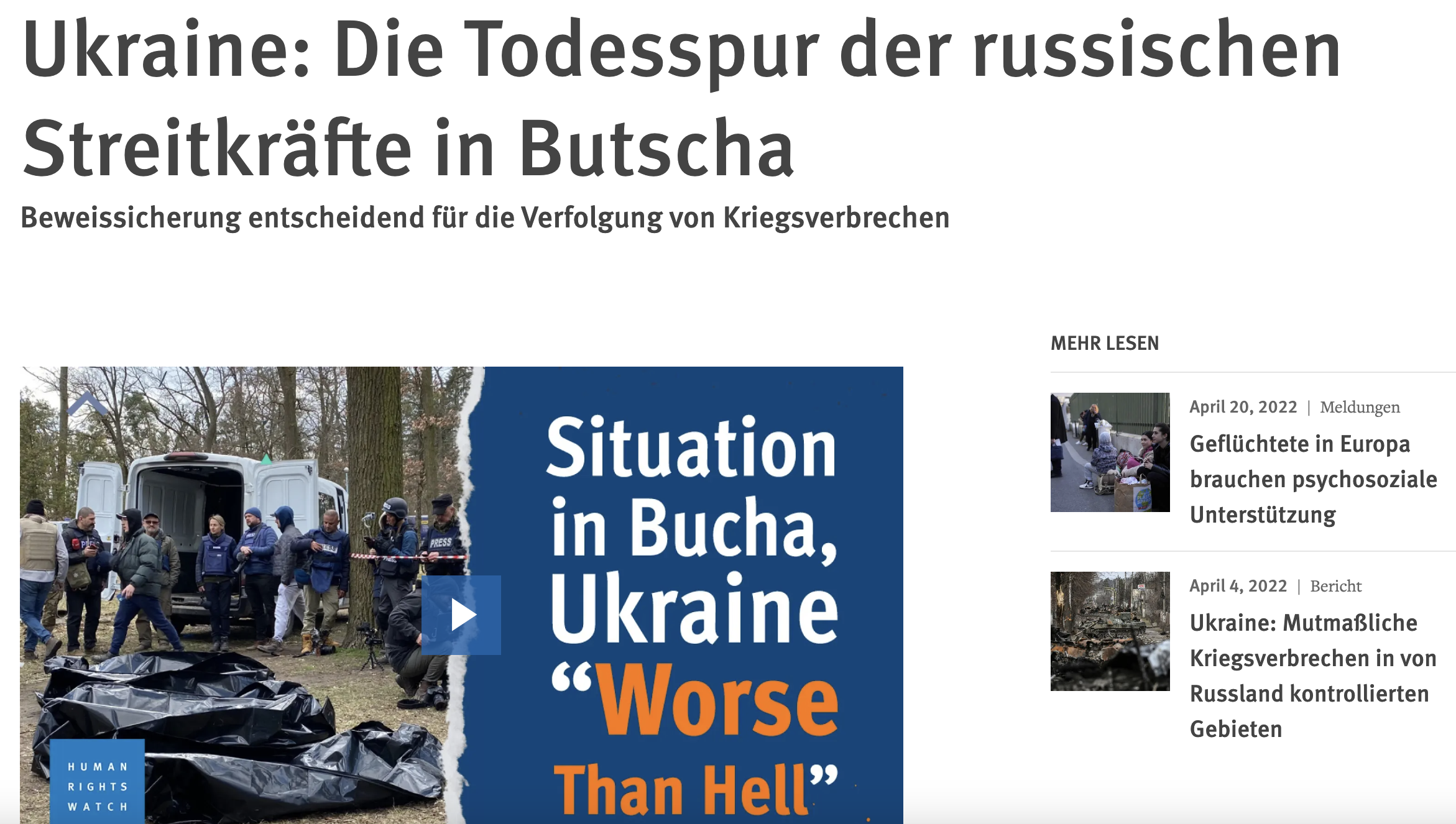 Human Rights Watch Report on Bucha from April 21, 2022: 