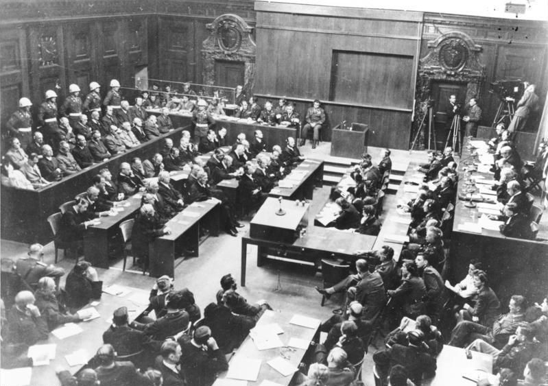 Picture of the hearing room of the Nuremberg Tribunal