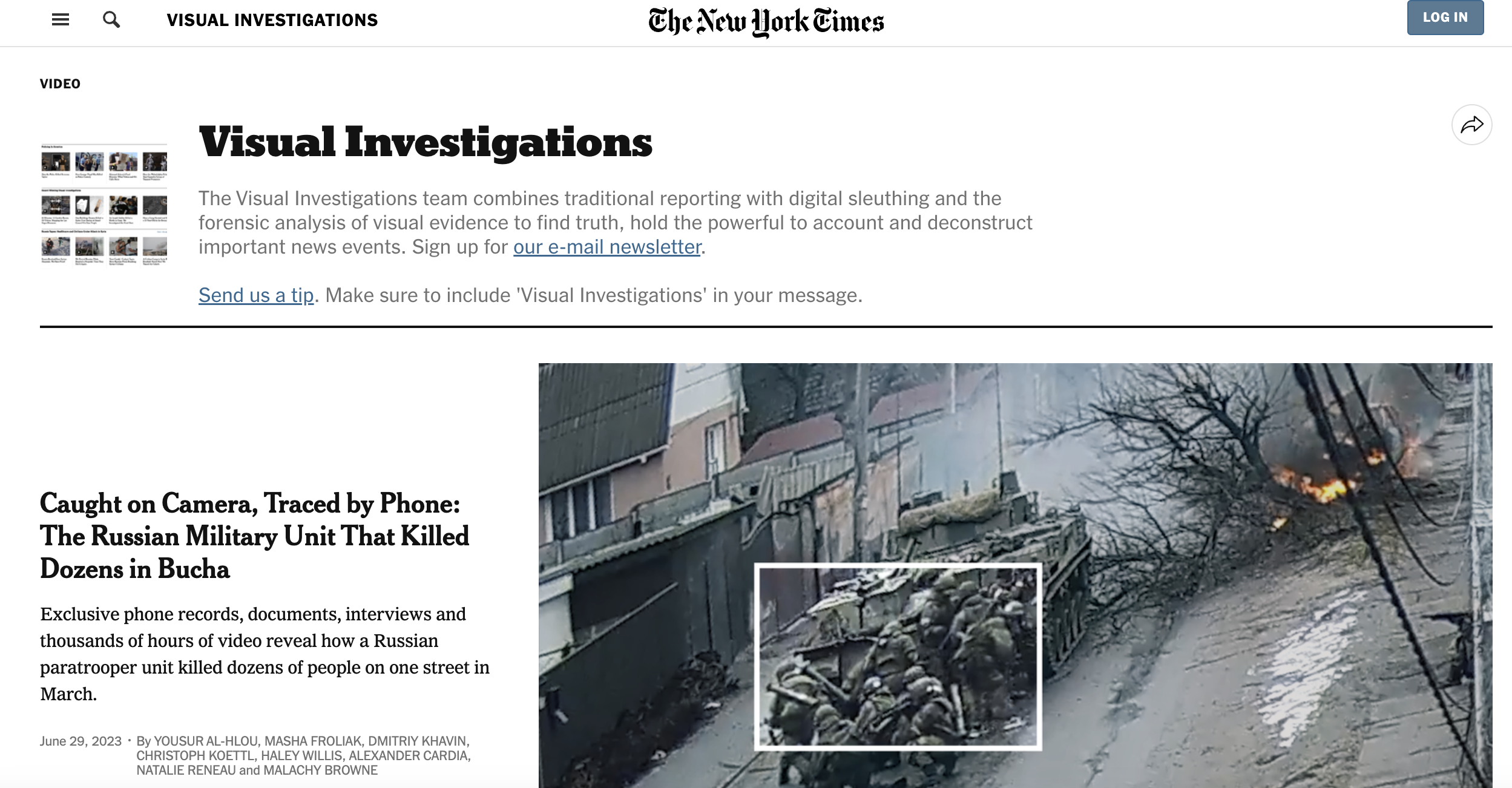 Headline of the New York Times, Viscual Investigation Department, from June 29, 2023: 