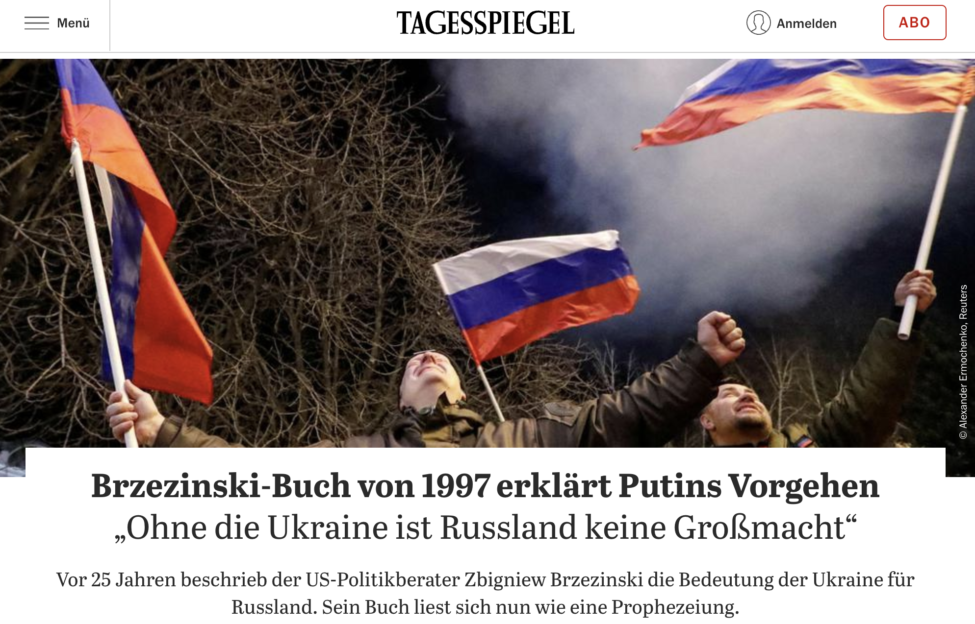 Headline on Tagesspiegel, a German newspaper, from February 22, 2022: 