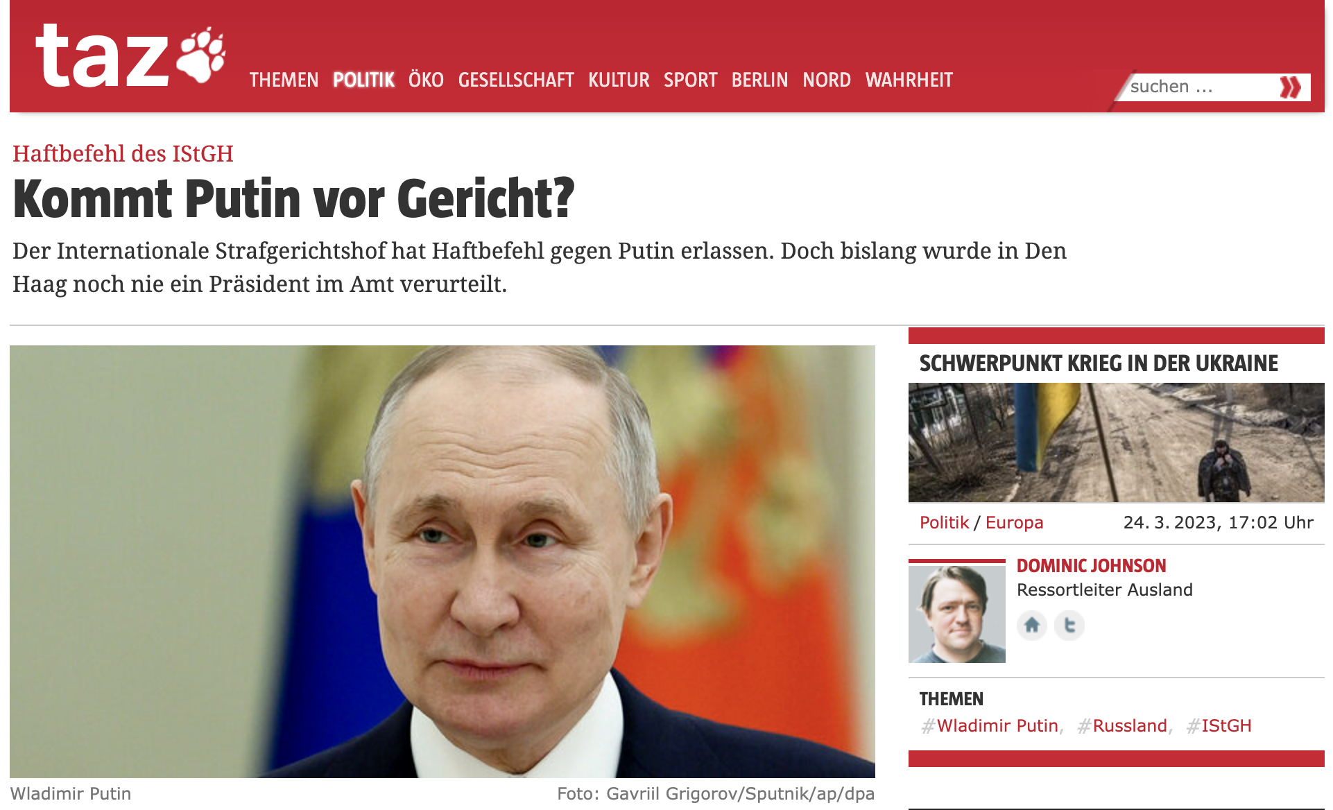 Headline from March 24, 2023 on taz.de, a German newspaper: 